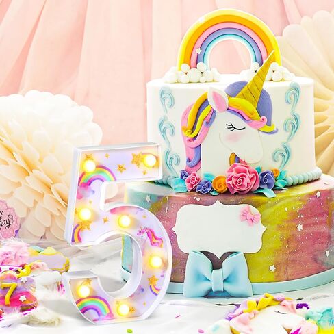 Meonum Unicorn 3/4/5th Birthday Party Decorations Light Up Numbers, LED Rainbow Unicorn Glowing Numbers, Birthday Table Centerpieces for Girls Pink Unicorn Themed Party Decorations Supplies (Number 4) in Saudi Arabia