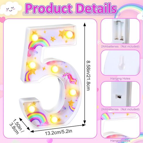 Meonum Unicorn 3/4/5th Birthday Party Decorations Light Up Numbers, LED Rainbow Unicorn Glowing Numbers, Birthday Table Centerpieces for Girls Pink Unicorn Themed Party Decorations Supplies (Number 4) in Saudi Arabia