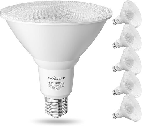 SHINESTAR 6-Pack Outdoor Flood Light Bulb, 15W (100W Equivalent), Dimmable PAR38 LED Bulb, 5000K Daylight, 1600LM, E26 Base in Saudi Arabia