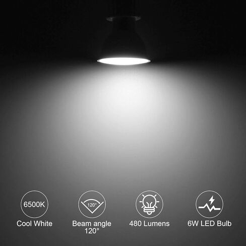 مصابيح LED ORALUCE GU10، 6 وات تعادل لمبة هالوجين 50 وات، غير قابلة للتعتيم، 6500 كلفن أبيض بارد، 120 فولت، 480 لومن، زاوية شعاع الفيضان 120 درجة، شكل MR16 لإضاءة المسار، حزمة من 6 in Kuwait