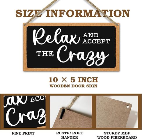 علامة خشبية معلقة ريفية من Sahjzk لغرفة المعيشة، استرخي وتقبل الجنون، لوحة معلقة على الحائط لديكور المنزل بحبل، ديكور باب المطبخ لوازم حفلات عيد الميلاد، هدية فنية خشبية لغرفة الألعاب -25 in Kuwait