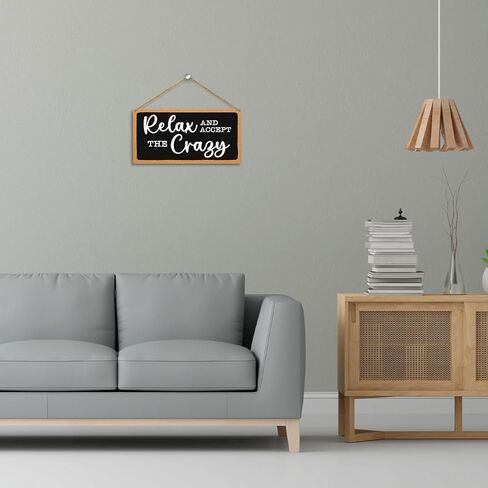 علامة خشبية معلقة ريفية من Sahjzk لغرفة المعيشة، استرخي وتقبل الجنون، لوحة معلقة على الحائط لديكور المنزل بحبل، ديكور باب المطبخ لوازم حفلات عيد الميلاد، هدية فنية خشبية لغرفة الألعاب -25 in Kuwait