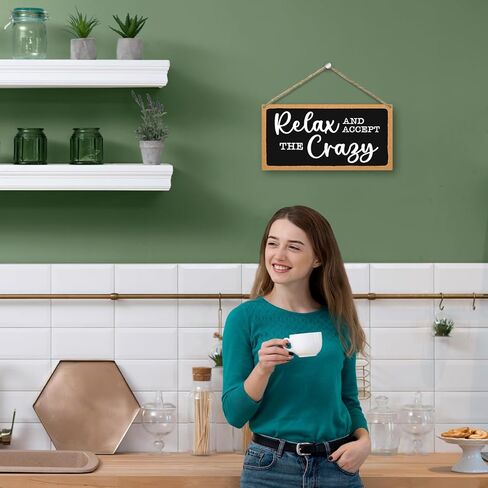 علامة خشبية معلقة ريفية من Sahjzk لغرفة المعيشة، استرخي وتقبل الجنون، لوحة معلقة على الحائط لديكور المنزل بحبل، ديكور باب المطبخ لوازم حفلات عيد الميلاد، هدية فنية خشبية لغرفة الألعاب -25 in Kuwait