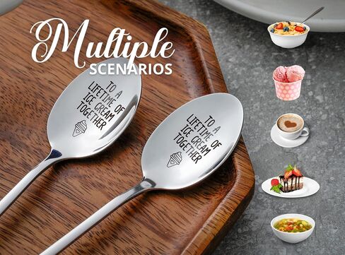 INNObeta Engraved Ice Cream Spoons, Gifts for Couple, 2 Pcs Stainless Steel Coffee Spoon, To a Lifetime of Ice Cream Together in Saudi Arabia