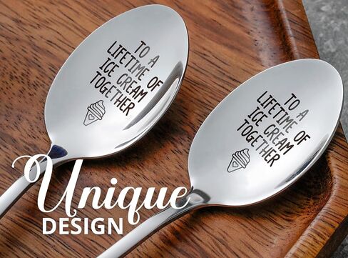 INNObeta Engraved Ice Cream Spoons, Gifts for Couple, 2 Pcs Stainless Steel Coffee Spoon, To a Lifetime of Ice Cream Together in Saudi Arabia