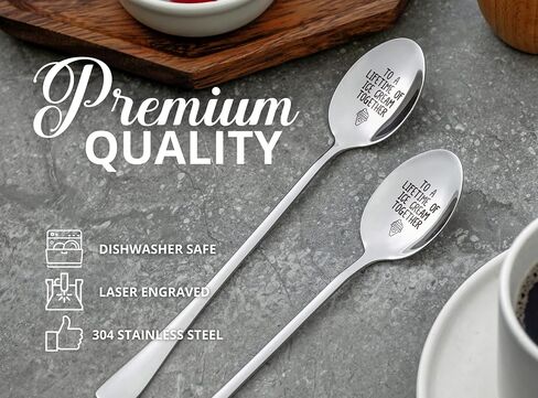 INNObeta Engraved Ice Cream Spoons, Gifts for Couple, 2 Pcs Stainless Steel Coffee Spoon, To a Lifetime of Ice Cream Together in Saudi Arabia