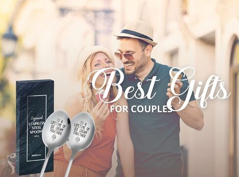 INNObeta Engraved Ice Cream Spoons, Gifts for Couple, 2 Pcs Stainless Steel Coffee Spoon, To a Lifetime of Ice Cream Together in Saudi Arabia