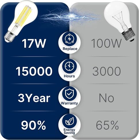 FLSNT 200W Equivalent A23 LED Light Bulbs, Efficient 17W, 3010Lumens, 5000K Daylight, CRI82, E26 Medium Base, Clear Glass, 4 Pack, Non-Dimmable in Saudi Arabia