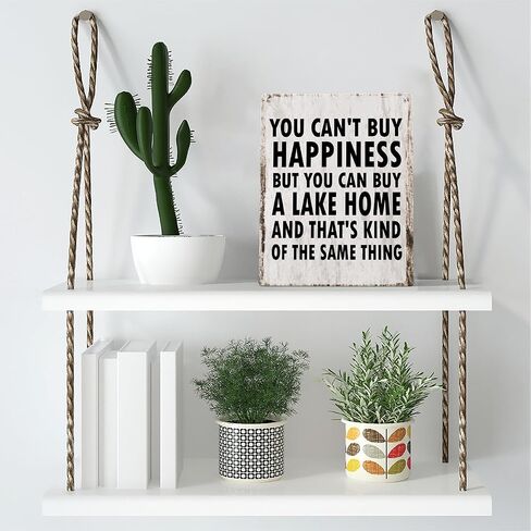 Lake House Decor For Home Farmhouse, You Can't Buy Happiness But You Can Buy A Lake Home Retro Wall Art, Living Room Kitchen Rustic Hanging Sign, Set Of 1 Wooden Sign With Rope - J03 in Saudi Arabia