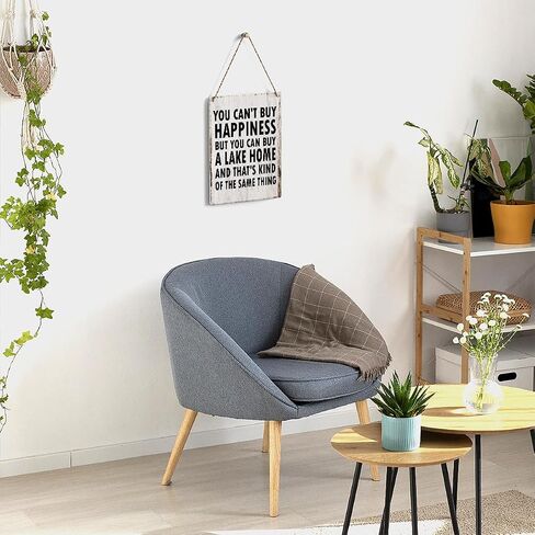 Lake House Decor For Home Farmhouse, You Can't Buy Happiness But You Can Buy A Lake Home Retro Wall Art, Living Room Kitchen Rustic Hanging Sign, Set Of 1 Wooden Sign With Rope - J03 in Saudi Arabia