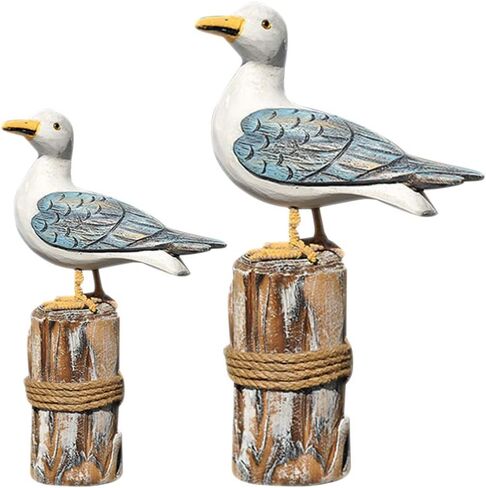 Seabird Shape Ornament Creative Mediterranean Style Wood Bird Artistic Figurine Bookshelf TV Cabinet Decorative Craft 2pcs for Home Living Room ( Big and Small for 1 Set ) in Saudi Arabia