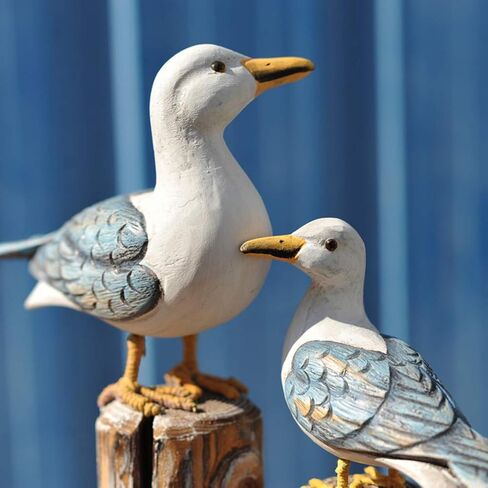 Seabird Shape Ornament Creative Mediterranean Style Wood Bird Artistic Figurine Bookshelf TV Cabinet Decorative Craft 2pcs for Home Living Room ( Big and Small for 1 Set ) in Saudi Arabia