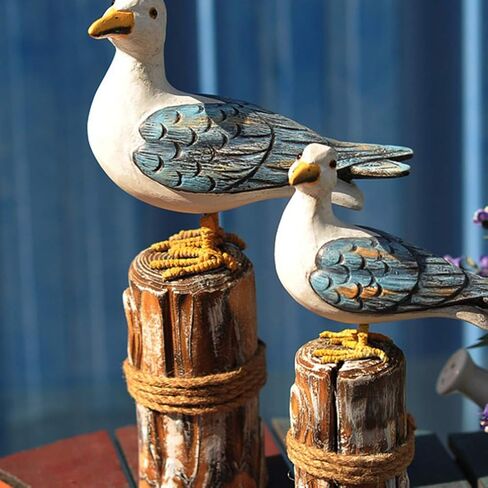 Seabird Shape Ornament Creative Mediterranean Style Wood Bird Artistic Figurine Bookshelf TV Cabinet Decorative Craft 2pcs for Home Living Room ( Big and Small for 1 Set ) in Saudi Arabia