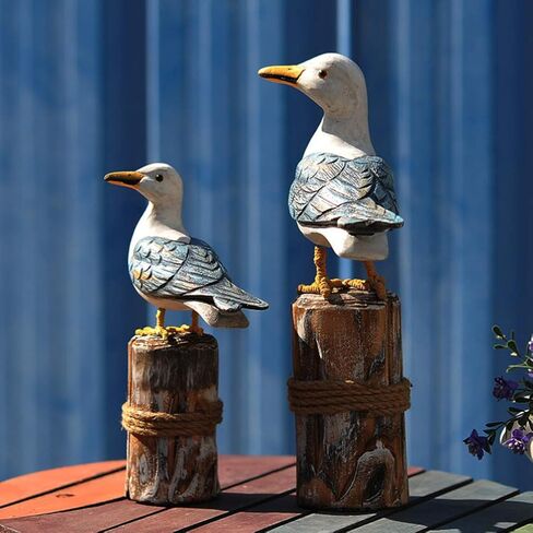 Seabird Shape Ornament Creative Mediterranean Style Wood Bird Artistic Figurine Bookshelf TV Cabinet Decorative Craft 2pcs for Home Living Room ( Big and Small for 1 Set ) in Saudi Arabia