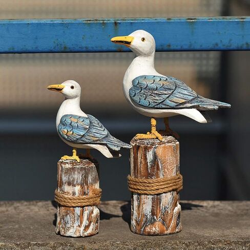 Seabird Shape Ornament Creative Mediterranean Style Wood Bird Artistic Figurine Bookshelf TV Cabinet Decorative Craft 2pcs for Home Living Room ( Big and Small for 1 Set ) in Saudi Arabia