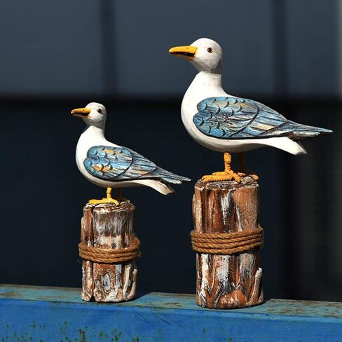 Seabird Shape Ornament Creative Mediterranean Style Wood Bird Artistic Figurine Bookshelf TV Cabinet Decorative Craft 2pcs for Home Living Room ( Big and Small for 1 Set ) in Saudi Arabia
