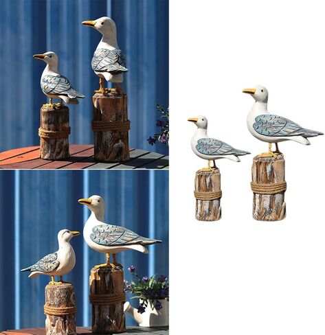 Seabird Shape Ornament Creative Mediterranean Style Wood Bird Artistic Figurine Bookshelf TV Cabinet Decorative Craft 2pcs for Home Living Room ( Big and Small for 1 Set ) in Saudi Arabia