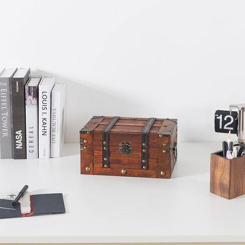 صندوق صندوق خشبي مستوحى من الطراز القديم من Soul & Lane مزود بأشرطة زخرفية - حل تخزين وديكور متعدد الاستخدامات، مثالي لأجهزة التحكم عن بعد والهدايا التذكارية واللوازم المكتبية in Kuwait