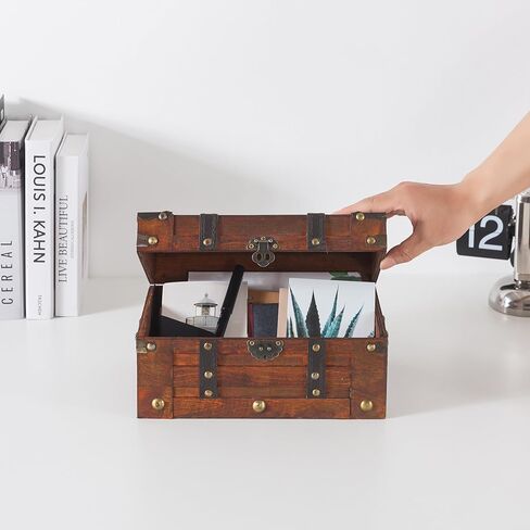 صندوق صندوق خشبي مستوحى من الطراز القديم من Soul & Lane مزود بأشرطة زخرفية - حل تخزين وديكور متعدد الاستخدامات، مثالي لأجهزة التحكم عن بعد والهدايا التذكارية واللوازم المكتبية in Kuwait