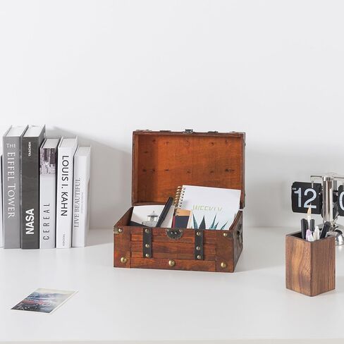 صندوق صندوق خشبي مستوحى من الطراز القديم من Soul & Lane مزود بأشرطة زخرفية - حل تخزين وديكور متعدد الاستخدامات، مثالي لأجهزة التحكم عن بعد والهدايا التذكارية واللوازم المكتبية in Kuwait
