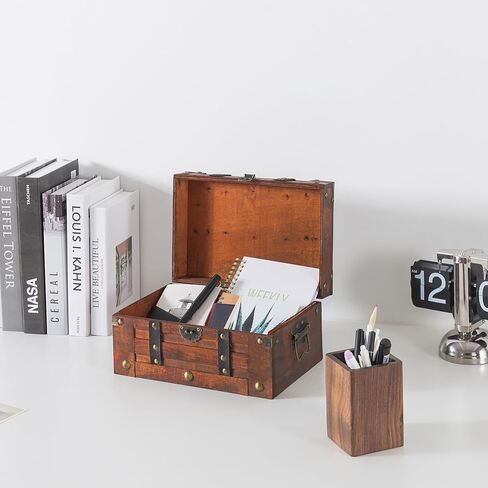 صندوق صندوق خشبي مستوحى من الطراز القديم من Soul & Lane مزود بأشرطة زخرفية - حل تخزين وديكور متعدد الاستخدامات، مثالي لأجهزة التحكم عن بعد والهدايا التذكارية واللوازم المكتبية in Kuwait