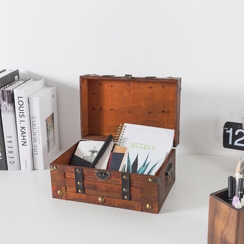 صندوق صندوق خشبي مستوحى من الطراز القديم من Soul & Lane مزود بأشرطة زخرفية - حل تخزين وديكور متعدد الاستخدامات، مثالي لأجهزة التحكم عن بعد والهدايا التذكارية واللوازم المكتبية in Kuwait