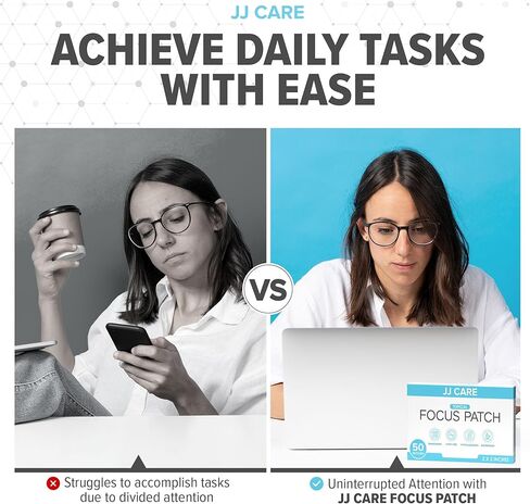 رقعة التركيز JJ CARE - حزمة من 50 رقعة تركيز طبيعية بالكامل للبالغين، تدعم التركيز والتركيز والذاكرة | توريد 50 يومًا من Brain Patch in Kuwait