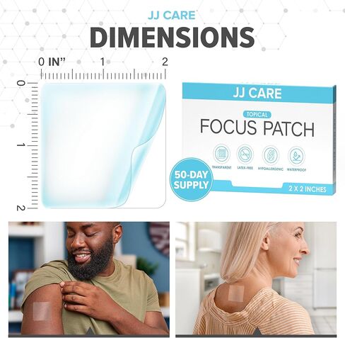 رقعة التركيز JJ CARE - حزمة من 50 رقعة تركيز طبيعية بالكامل للبالغين، تدعم التركيز والتركيز والذاكرة | توريد 50 يومًا من Brain Patch in Kuwait
