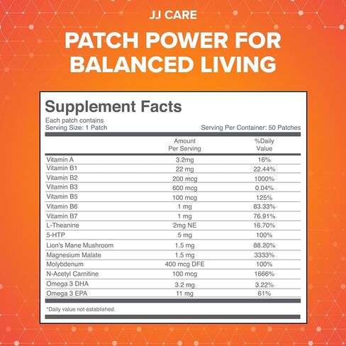رقعة التركيز JJ CARE - حزمة من 50 رقعة تركيز طبيعية بالكامل للبالغين، تدعم التركيز والتركيز والذاكرة | توريد 50 يومًا من Brain Patch in Kuwait