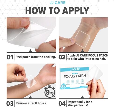 رقعة التركيز JJ CARE - حزمة من 50 رقعة تركيز طبيعية بالكامل للبالغين، تدعم التركيز والتركيز والذاكرة | توريد 50 يومًا من Brain Patch in Kuwait