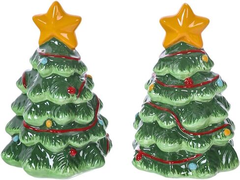 The Bridge Collection Christmas Tree Salt and Pepper Shakers - Festive Ceramic Salt & Pepper Shakers - Holiday Kitchen Tabletop Decor in Saudi Arabia