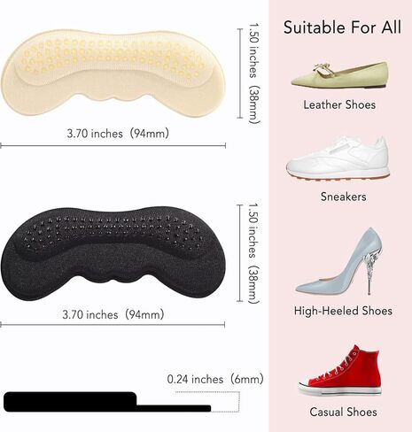 Shoe Help Grips for Shoes Too Big, Heel Insert for Women and Men, Heel Slip Grip Improved Shoe Fit and Comfort, Prevent Heel Slip and Blister (2 Pairs) Multicolor in Kuwait