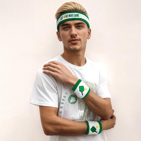 3 Pcs Pickleball Sweatband Set Men Women, Moisture Wicking Sweat Absorbent 2 Wristbands and 1 Headband for Basketball Tennis, Great Gift for Sports in Saudi Arabia