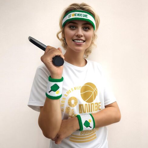 3 Pcs Pickleball Sweatband Set Men Women, Moisture Wicking Sweat Absorbent 2 Wristbands and 1 Headband for Basketball Tennis, Great Gift for Sports in Saudi Arabia