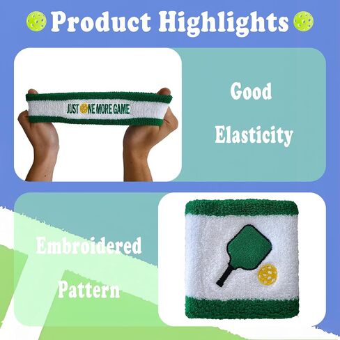 3 Pcs Pickleball Sweatband Set Men Women, Moisture Wicking Sweat Absorbent 2 Wristbands and 1 Headband for Basketball Tennis, Great Gift for Sports in Saudi Arabia