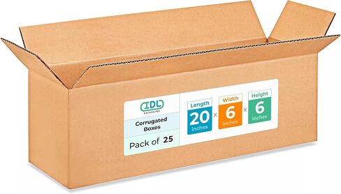 DL Packaging Long Corrugated Moving Boxes 20"L x 6"W x 6"H (Pack of 5) - Excellent Choice of Sturdy Packing Boxes for USPS, UPS, FedEx Shipping - Easy-to-Recycle Cardboard Boxes for Packaging in Saudi Arabia