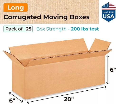 DL Packaging Long Corrugated Moving Boxes 20"L x 6"W x 6"H (Pack of 5) - Excellent Choice of Sturdy Packing Boxes for USPS, UPS, FedEx Shipping - Easy-to-Recycle Cardboard Boxes for Packaging in Saudi Arabia