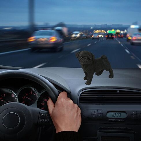 Resin Dog Statue Decoration Miniature Craft Nonslip Animal Ornaments Pug Figurine Sculpture for Auto Dashboard Desk Indoor Living Room Lawn, Black in Saudi Arabia