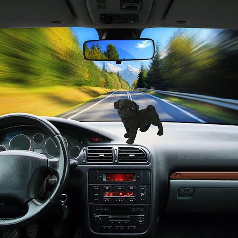 Resin Dog Statue Decoration Miniature Craft Nonslip Animal Ornaments Pug Figurine Sculpture for Auto Dashboard Desk Indoor Living Room Lawn, Black in Saudi Arabia