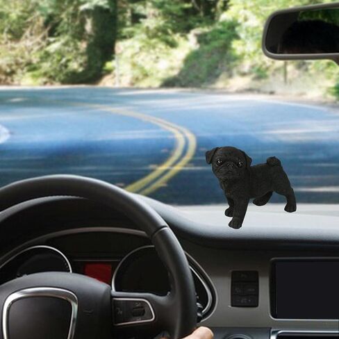 Resin Dog Statue Decoration Miniature Craft Nonslip Animal Ornaments Pug Figurine Sculpture for Auto Dashboard Desk Indoor Living Room Lawn, Black in Saudi Arabia