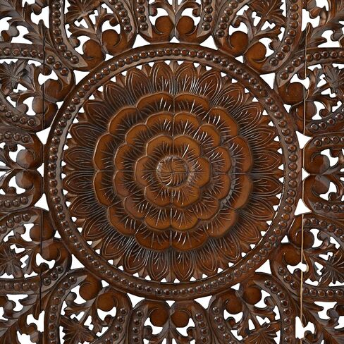 Deco 79 Wooden Floral Handmade Home Wall Decor Intricately Carved Wall Sculpture with Mandala Design, Set of 3 Wall Art 22" W, 48" H, Brown in Saudi Arabia