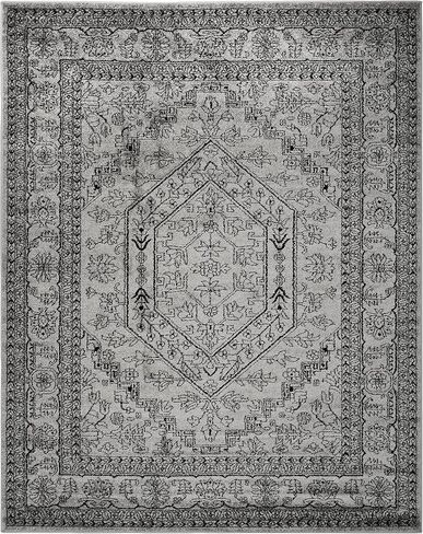سجادة منطقة مجموعة SAFAVIEH Adirondack - 25.4 سم × 35.56 سم، فضي وأسود، تصميم ميدالية شرقية، لا يتساقط ويسهل العناية بها، مثالية للمناطق ذات الحركة العالية في غرفة المعيشة وغرفة النوم (ADR108A) in Saudi Arabia