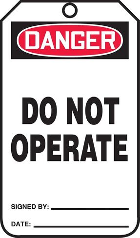 Accuform MDT287CTP Accuform PF-Cardstock Jumbo Tag, Legend "Danger Do Not Operate", 8-1/2" Length x 3-7/8" Width x 0.010" Thickness, Red/Black On White (Pack of 25) in Saudi Arabia