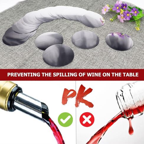 DOERDO 50 قطعة من رقائق الألومنيوم لسكب النبيذ الأحمر، شريحة قابلة لإعادة الاستخدام، مرنة لإيقاف التنقيط، قرص فوهة الصب لموزع سائل مشروبات النبيذ والبيرة in Kuwait