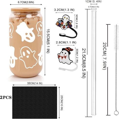 ANOTION Halloween Mugs - 18 oz Halloween Ghost Decor Ghost Mug Halloween Decorations Glass Cups Tumbler Iced Coffee Cups Glassware Cookie Jar Decor Gift Drinking Water Bottles in Kuwait
