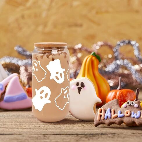 ANOTION Halloween Mugs - 18 oz Halloween Ghost Decor Ghost Mug Halloween Decorations Glass Cups Tumbler Iced Coffee Cups Glassware Cookie Jar Decor Gift Drinking Water Bottles in Kuwait