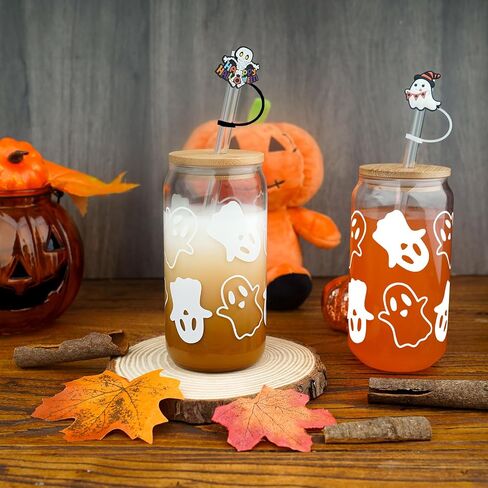 ANOTION Halloween Mugs - 18 oz Halloween Ghost Decor Ghost Mug Halloween Decorations Glass Cups Tumbler Iced Coffee Cups Glassware Cookie Jar Decor Gift Drinking Water Bottles in Kuwait