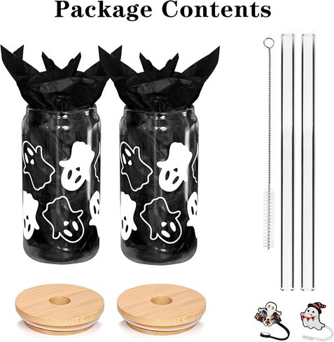 ANOTION Halloween Mugs - 18 oz Halloween Ghost Decor Ghost Mug Halloween Decorations Glass Cups Tumbler Iced Coffee Cups Glassware Cookie Jar Decor Gift Drinking Water Bottles in Kuwait