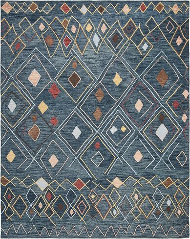 سجادة منطقة مجموعة SAFAVIEH Suzani - 15.24 سم × 22.86 سم، أزرق داكن ومتعدد، صوف بوهو مغربي مُعلق يدويًا، مثالية للمناطق ذات حركة المرور العالية في غرفة المعيشة وغرفة النوم (SZN314A) in Saudi Arabia