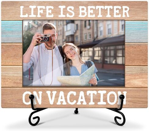 Life Is Better On Vocation Wood Photo Frame for Friends BFF Women Men, Beach House Picture Frame 4 x 6 Tabletop Display Vacation Gifts for Couple, Home Office Living Room Holiday Decors -14 in Kuwait
